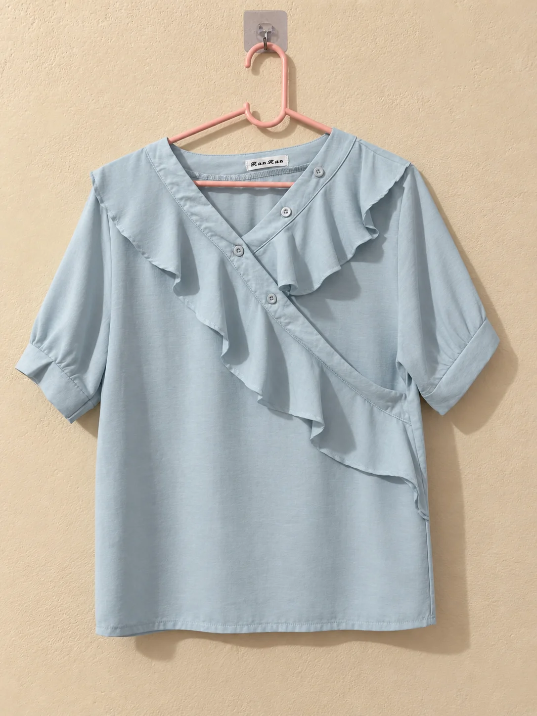 Sky Blue Ruffle Wrap Top