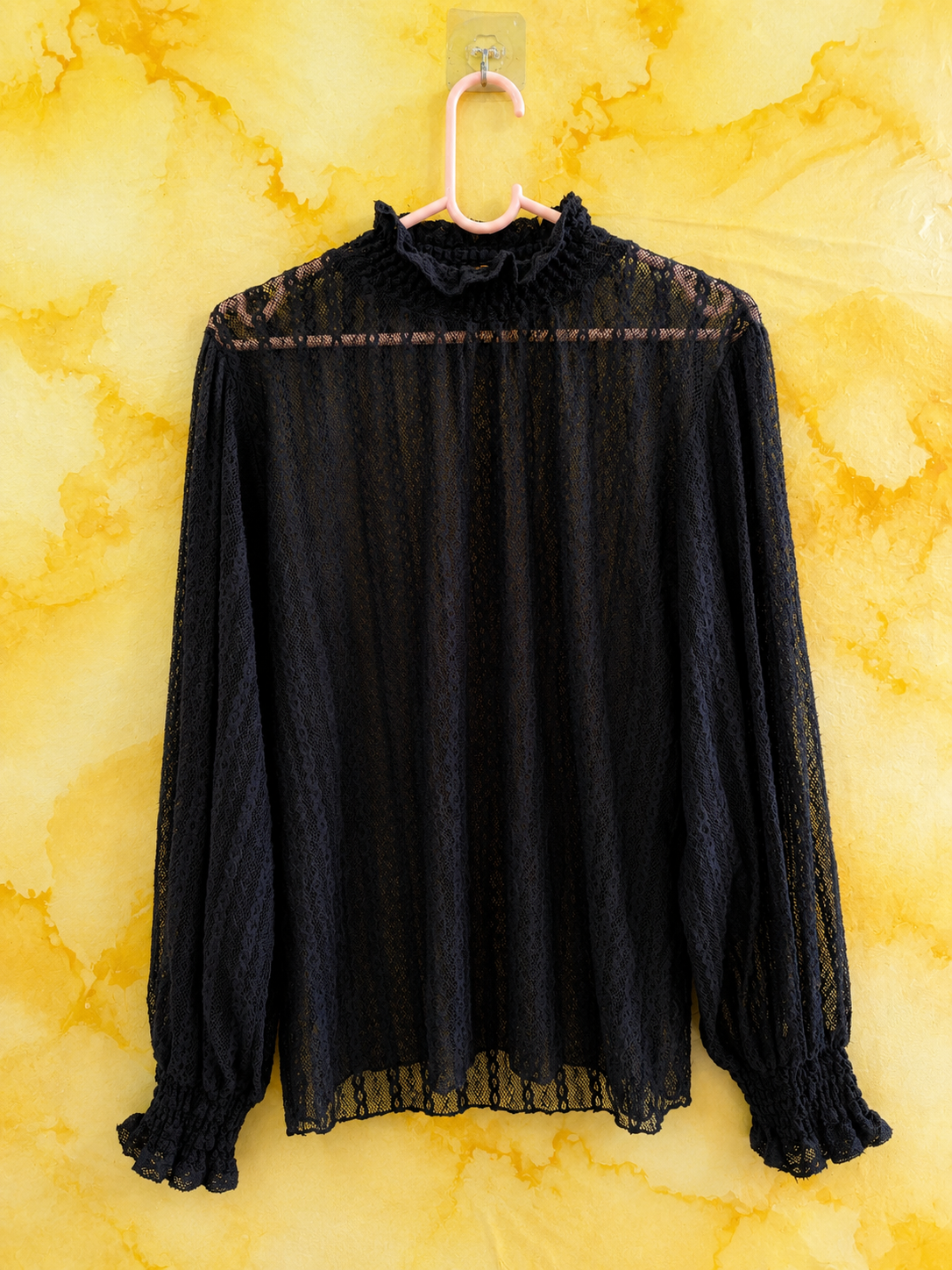 Black Lace High-Neck Top ( Transparent )