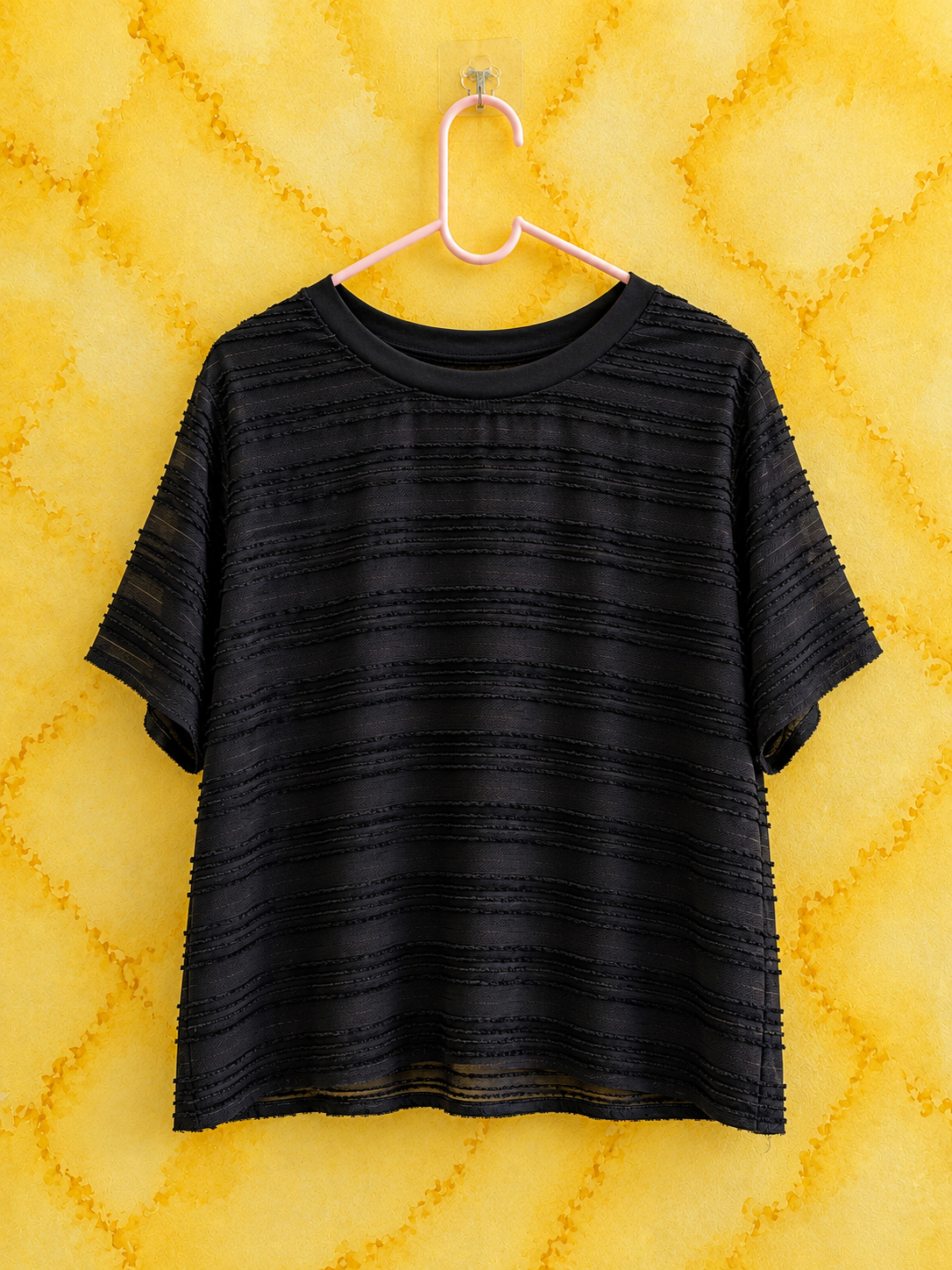 Black Textured Stripe Top